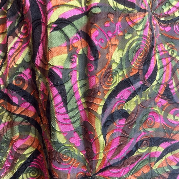 Vintage Late 60s/Early 70s Psychedelic Flocked Panel Gown with Stretch Bodice XL - Picture 6 of 7